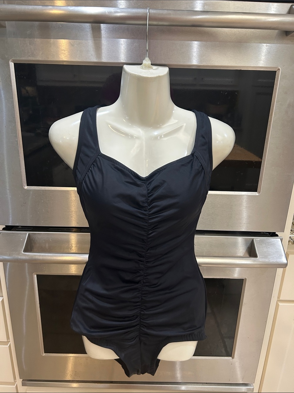 Classic Black Ruched One-Piece Swimsuit with Supportive Straps